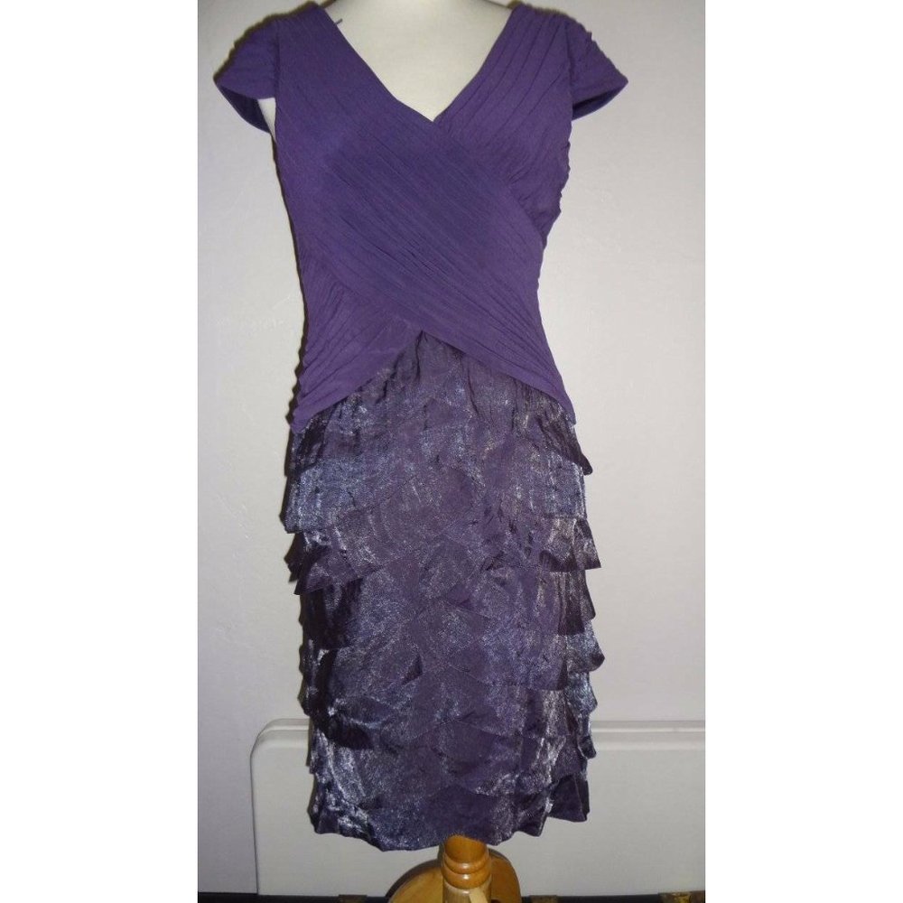 Adrianna Papell Purple Jersey Taffeta Shutter Pleat Dress 8 NEW - Picture 2 of 10